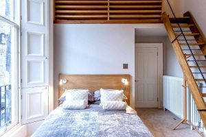 Bedroom with mezzanine fitted with automist water mist system